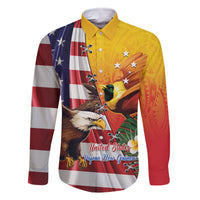 Personalised United States And Papua New Guinea Family Matching Long Sleeve Bodycon Dress and Hawaiian Shirt USA Eagle With PNG Bird Of Paradise LT14 Dad's Shirt - Long Sleeve Red - Polynesian Pride