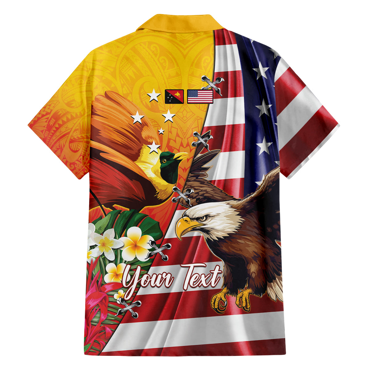 Personalised United States And Papua New Guinea Family Matching Off The Shoulder Long Sleeve Dress and Hawaiian Shirt USA Eagle With PNG Bird Of Paradise LT14 - Polynesian Pride