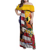 Personalised United States And Papua New Guinea Family Matching Off Shoulder Maxi Dress and Hawaiian Shirt USA Eagle With PNG Bird Of Paradise LT14 Mom's Dress Red - Polynesian Pride