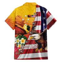 Personalised United States And Papua New Guinea Family Matching Off Shoulder Short Dress and Hawaiian Shirt USA Eagle With PNG Bird Of Paradise LT14 - Polynesian Pride