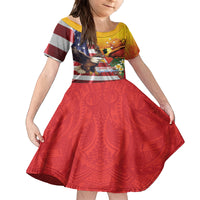 Personalised United States And Papua New Guinea Family Matching Puletasi and Hawaiian Shirt USA Eagle With PNG Bird Of Paradise LT14 Daughter's Dress Red - Polynesian Pride