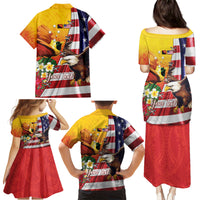Personalised United States And Papua New Guinea Family Matching Puletasi and Hawaiian Shirt USA Eagle With PNG Bird Of Paradise LT14 - Polynesian Pride
