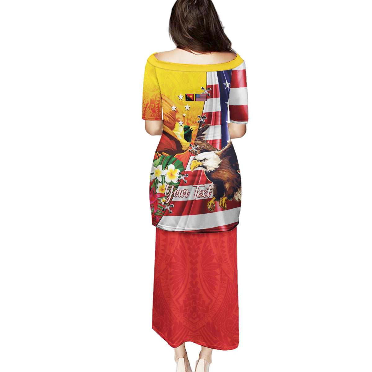 Personalised United States And Papua New Guinea Family Matching Puletasi and Hawaiian Shirt USA Eagle With PNG Bird Of Paradise LT14 - Polynesian Pride