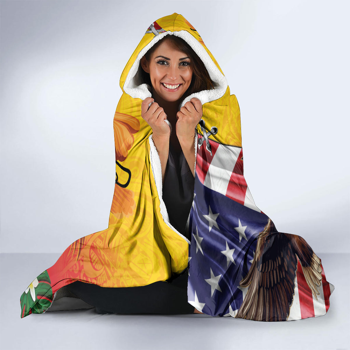 Personalised United States And Papua New Guinea Hooded Blanket USA Eagle With PNG Bird Of Paradise LT14 - Polynesian Pride