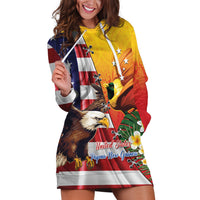 Personalised United States And Papua New Guinea Hoodie Dress USA Eagle With PNG Bird Of Paradise LT14 Red - Polynesian Pride