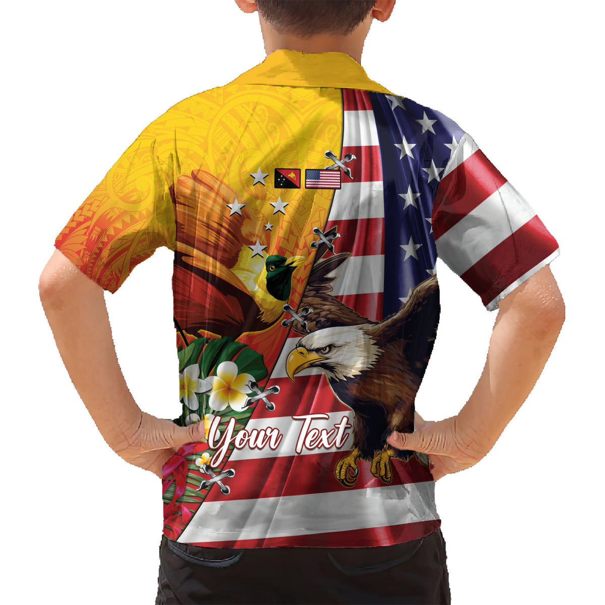 Personalised United States And Papua New Guinea Kid Hawaiian Shirt USA Eagle With PNG Bird Of Paradise LT14 - Polynesian Pride