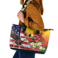 Personalised United States And Papua New Guinea Leather Tote Bag USA Eagle With PNG Bird Of Paradise LT14 Red - Polynesian Pride