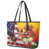 Personalised United States And Papua New Guinea Leather Tote Bag USA Eagle With PNG Bird Of Paradise LT14 - Polynesian Pride