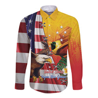 Personalised United States And Papua New Guinea Long Sleeve Button Shirt USA Eagle With PNG Bird Of Paradise LT14 Unisex Red - Polynesian Pride