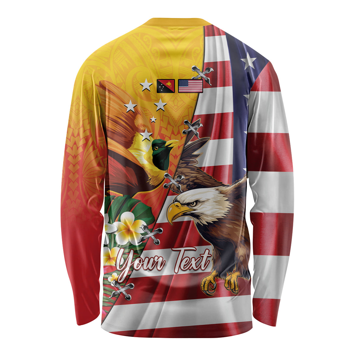 Personalised United States And Papua New Guinea Long Sleeve Shirt USA Eagle With PNG Bird Of Paradise LT14 - Polynesian Pride