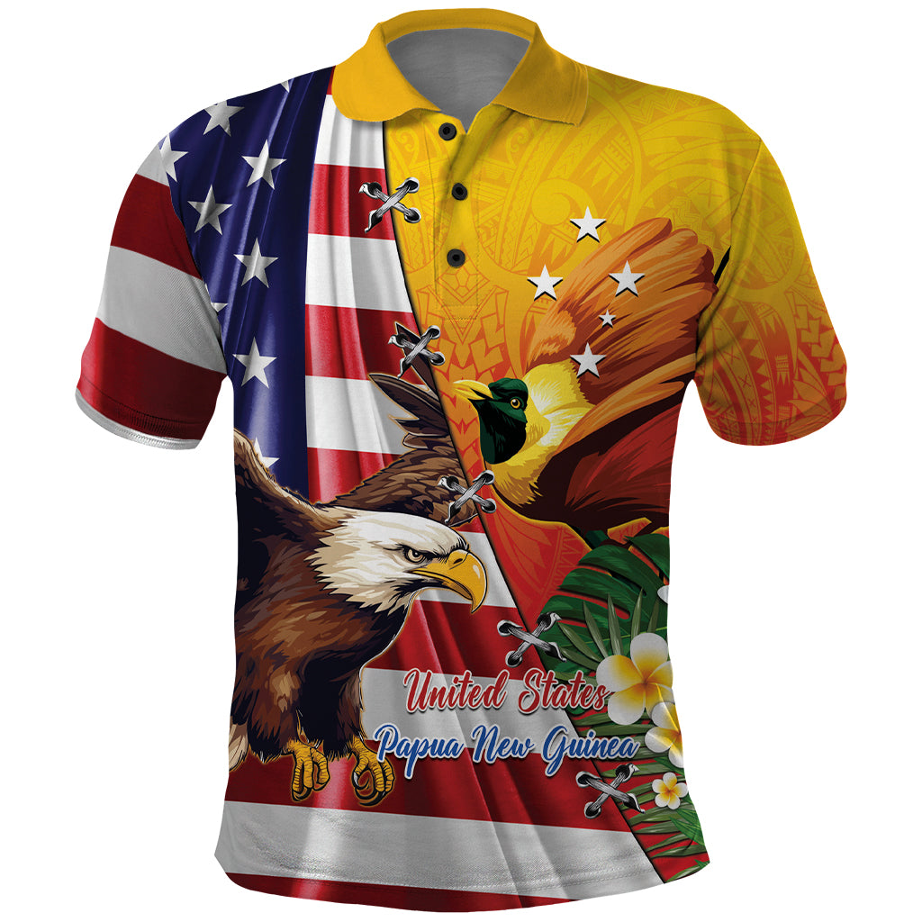 Personalised United States And Papua New Guinea Polo Shirt USA Eagle With PNG Bird Of Paradise LT14 Red - Polynesian Pride