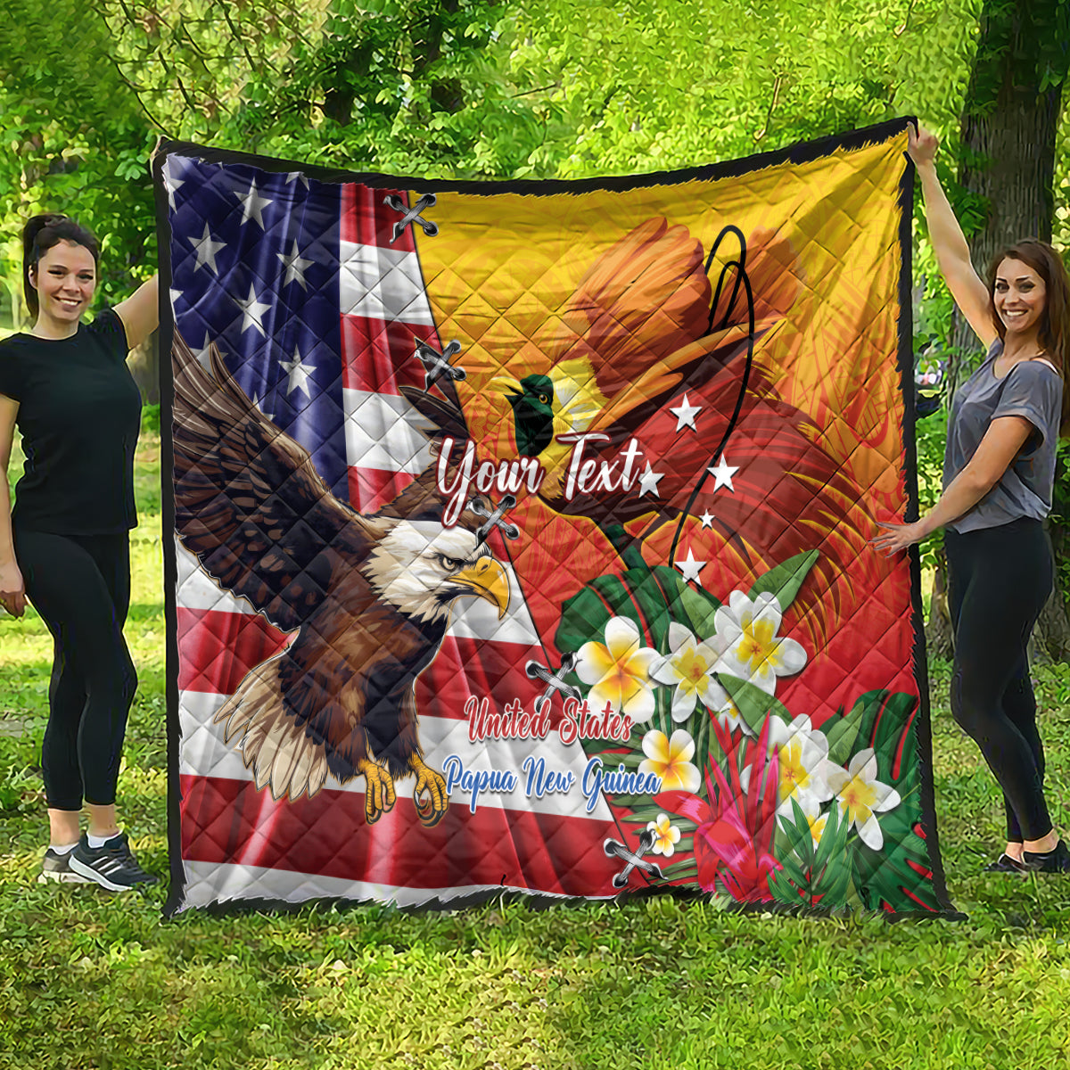Personalised United States And Papua New Guinea Quilt USA Eagle With PNG Bird Of Paradise LT14 - Polynesian Pride