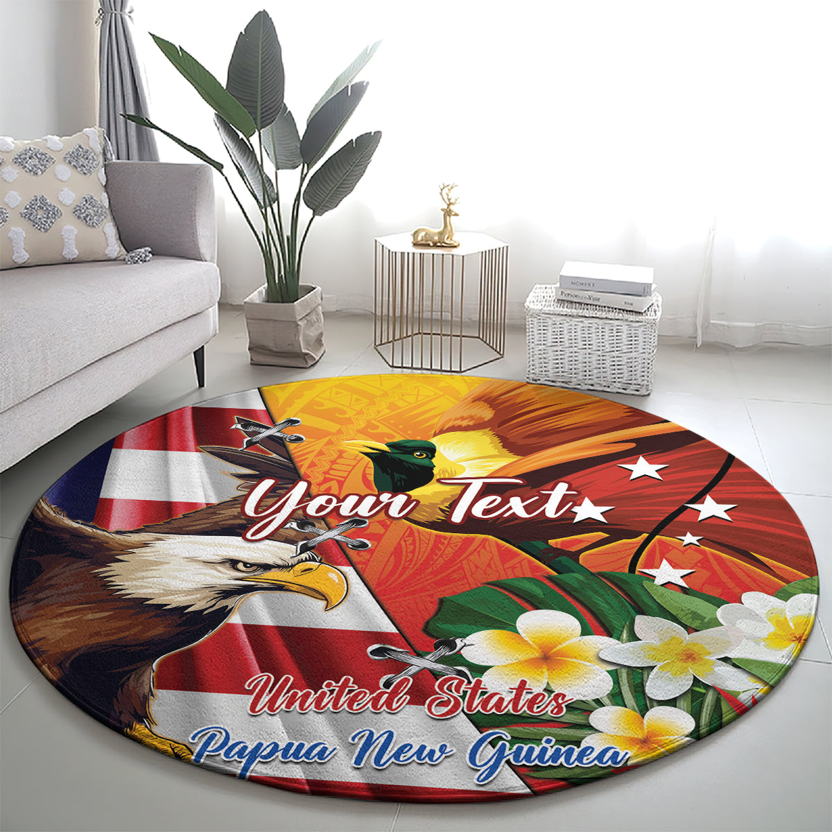 Personalised United States And Papua New Guinea Round Carpet USA Eagle With PNG Bird Of Paradise LT14 - Polynesian Pride