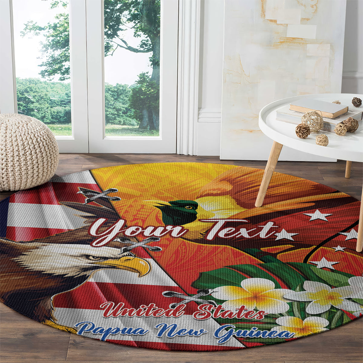 Personalised United States And Papua New Guinea Round Carpet USA Eagle With PNG Bird Of Paradise LT14 - Polynesian Pride