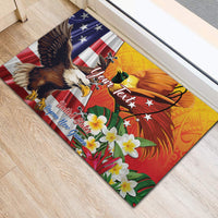 Personalised United States And Papua New Guinea Rubber Doormat USA Eagle With PNG Bird Of Paradise LT14 - Polynesian Pride