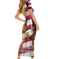 Personalised United States And Papua New Guinea Short Sleeve Bodycon Dress USA Eagle With PNG Bird Of Paradise LT14 - Polynesian Pride
