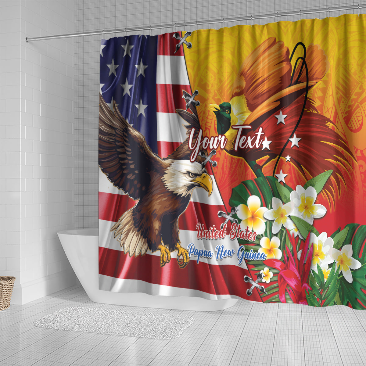 Personalised United States And Papua New Guinea Shower Curtain USA Eagle With PNG Bird Of Paradise LT14 - Polynesian Pride