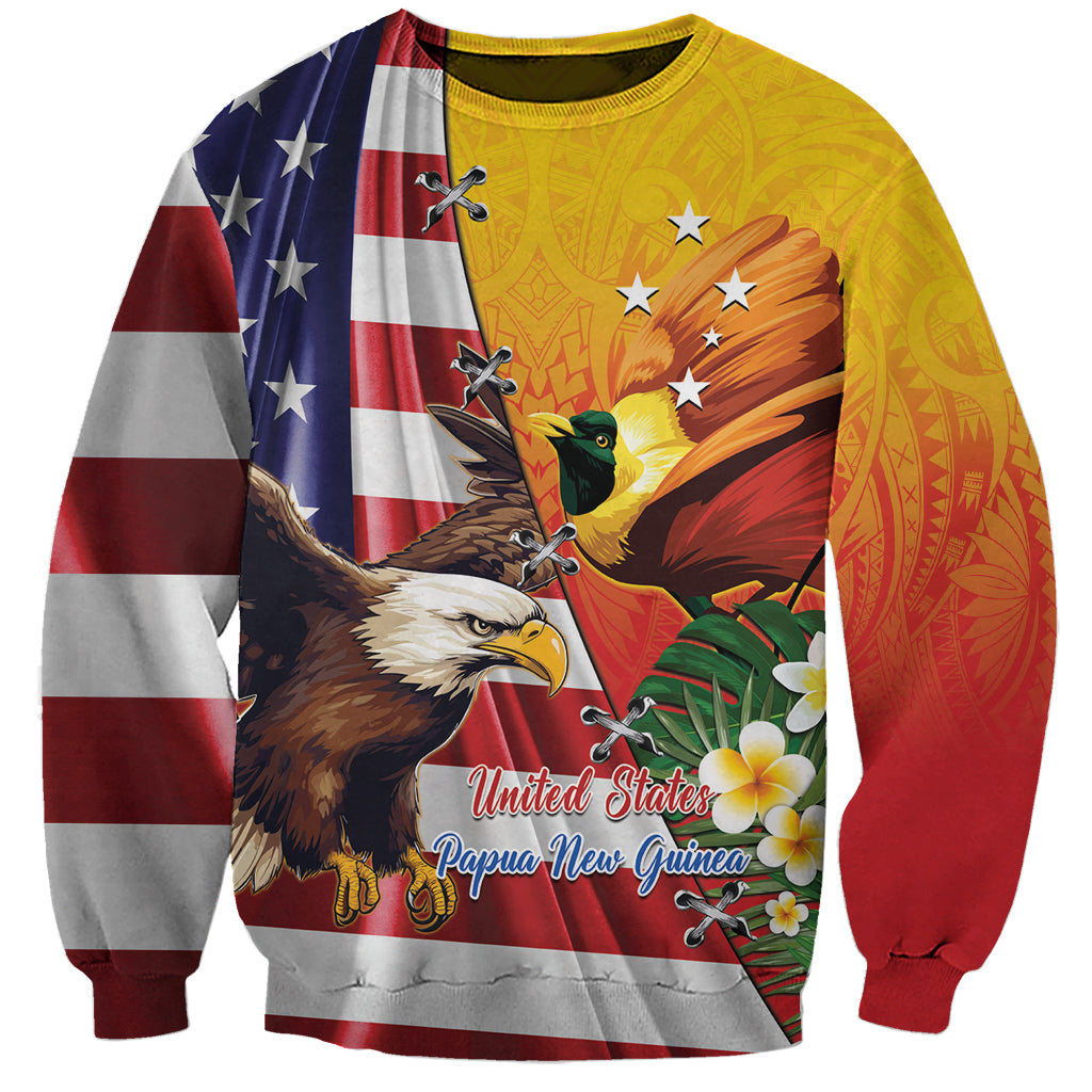 Personalised United States And Papua New Guinea Sweatshirt USA Eagle With PNG Bird Of Paradise LT14 Unisex Red - Polynesian Pride