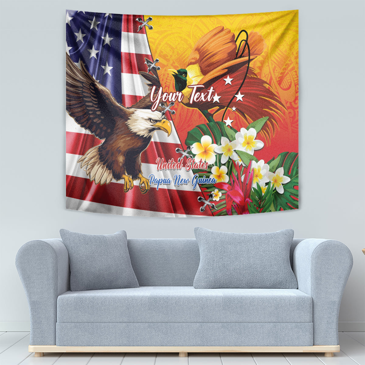 Personalised United States And Papua New Guinea Tapestry USA Eagle With PNG Bird Of Paradise LT14 - Polynesian Pride
