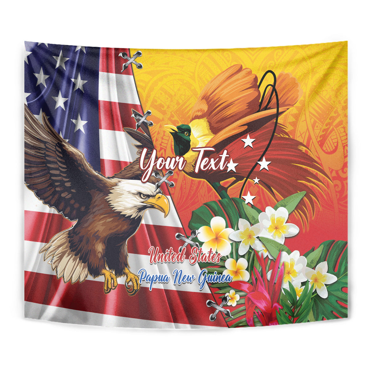 Personalised United States And Papua New Guinea Tapestry USA Eagle With PNG Bird Of Paradise LT14 - Polynesian Pride