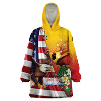 Personalised United States And Papua New Guinea Wearable Blanket Hoodie USA Eagle With PNG Bird Of Paradise LT14 One Size Red - Polynesian Pride