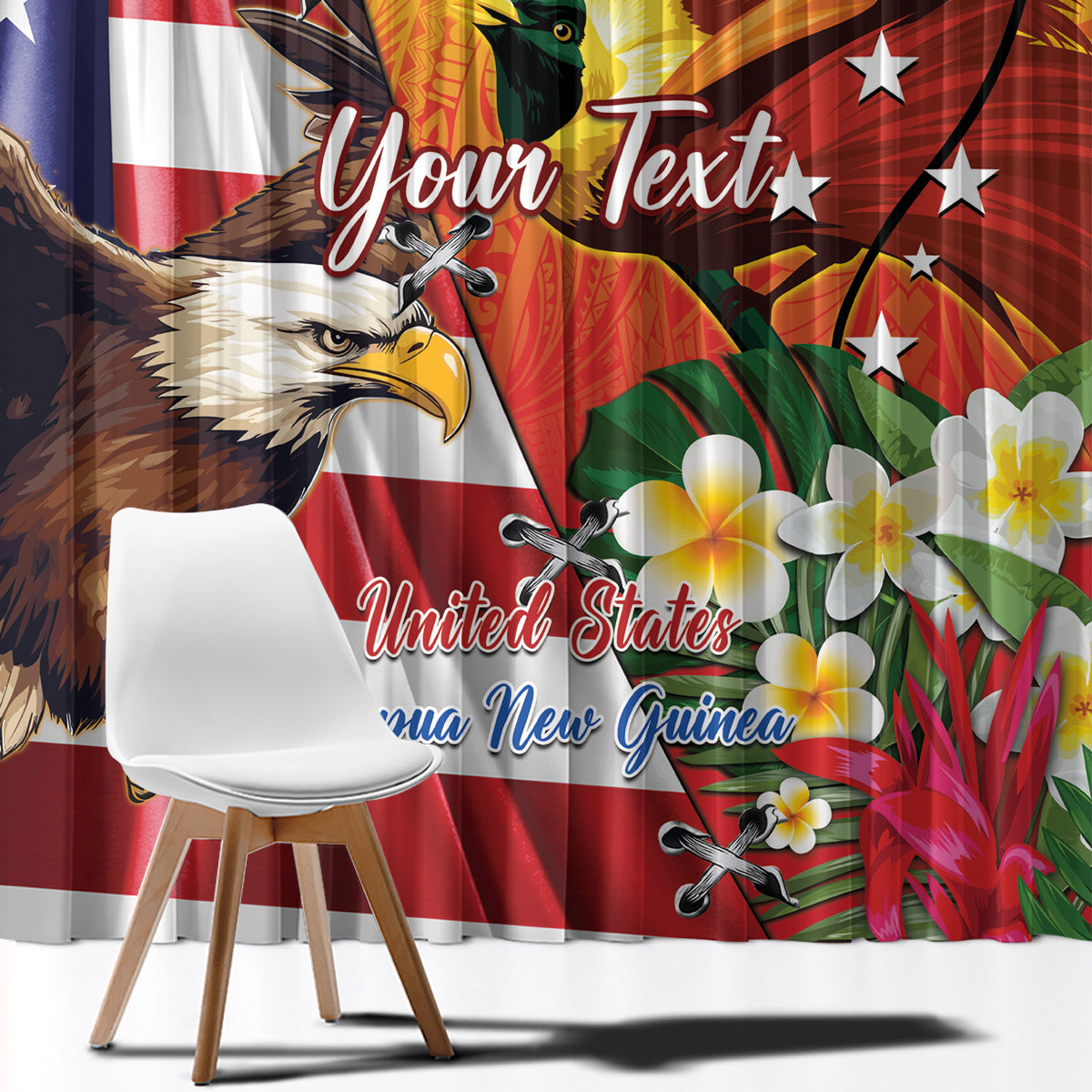 Personalised United States And Papua New Guinea Window Curtain USA Eagle With PNG Bird Of Paradise LT14 - Polynesian Pride