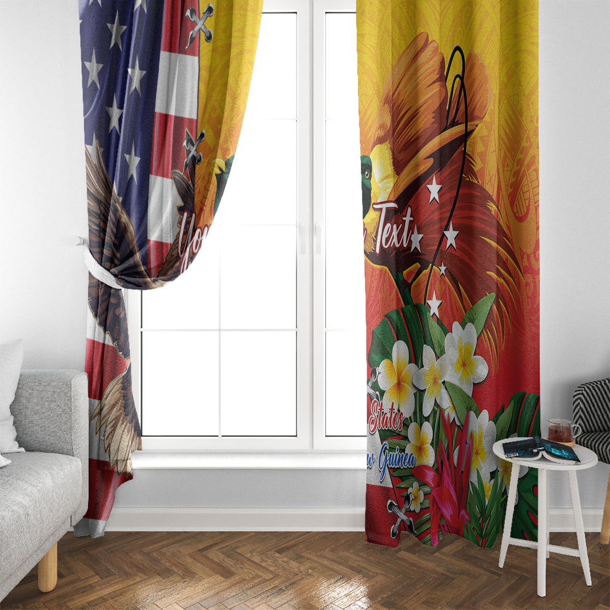 Personalised United States And Papua New Guinea Window Curtain USA Eagle With PNG Bird Of Paradise LT14 - Polynesian Pride