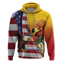 Personalised United States And Papua New Guinea Zip Hoodie USA Eagle With PNG Bird Of Paradise LT14 Pullover Hoodie Red - Polynesian Pride