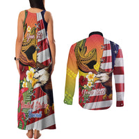 Personalised United States And Hawaii Couples Matching Tank Maxi Dress and Long Sleeve Button Shirt USA Eagle With Hawaiian Shark Tattoo LT14 - Polynesian Pride