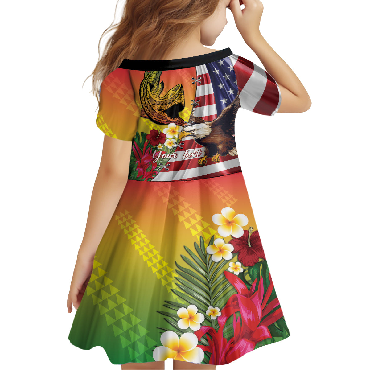 Personalised United States And Hawaii Family Matching Long Sleeve Bodycon Dress and Hawaiian Shirt USA Eagle With Hawaiian Shark Tattoo LT14 - Polynesian Pride