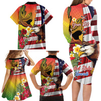 Personalised United States And Hawaii Family Matching Long Sleeve Bodycon Dress and Hawaiian Shirt USA Eagle With Hawaiian Shark Tattoo LT14 - Polynesian Pride