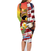 Personalised United States And Hawaii Family Matching Long Sleeve Bodycon Dress and Hawaiian Shirt USA Eagle With Hawaiian Shark Tattoo LT14 - Polynesian Pride