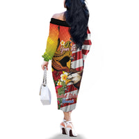 Personalised United States And Hawaii Family Matching Off The Shoulder Long Sleeve Dress and Hawaiian Shirt USA Eagle With Hawaiian Shark Tattoo LT14 - Polynesian Pride