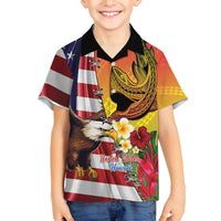 Personalised United States And Hawaii Family Matching Off Shoulder Maxi Dress and Hawaiian Shirt USA Eagle With Hawaiian Shark Tattoo LT14 Son's Shirt Red - Polynesian Pride