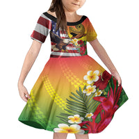 Personalised United States And Hawaii Family Matching Puletasi and Hawaiian Shirt USA Eagle With Hawaiian Shark Tattoo LT14 Daughter's Dress Red - Polynesian Pride