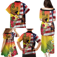 Personalised United States And Hawaii Family Matching Puletasi and Hawaiian Shirt USA Eagle With Hawaiian Shark Tattoo LT14 - Polynesian Pride