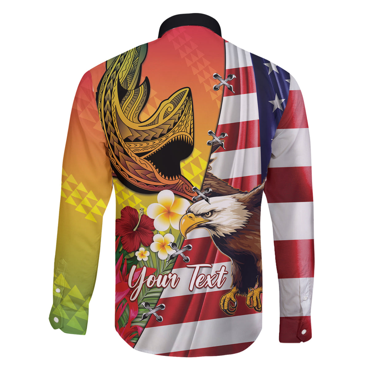 Personalised United States And Hawaii Family Matching Puletasi and Hawaiian Shirt USA Eagle With Hawaiian Shark Tattoo LT14 - Polynesian Pride