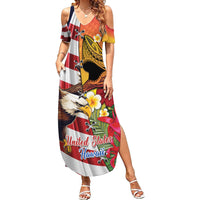 Personalised United States And Hawaii Family Matching Summer Maxi Dress and Hawaiian Shirt USA Eagle With Hawaiian Shark Tattoo LT14 Mom's Dress Red - Polynesian Pride