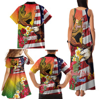 Personalised United States And Hawaii Family Matching Tank Maxi Dress and Hawaiian Shirt USA Eagle With Hawaiian Shark Tattoo LT14 - Polynesian Pride