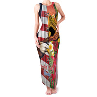 Personalised United States And Hawaii Family Matching Tank Maxi Dress and Hawaiian Shirt USA Eagle With Hawaiian Shark Tattoo LT14 Mom's Dress Red - Polynesian Pride