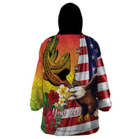 Personalised United States And Hawaii Wearable Blanket Hoodie USA Eagle With Hawaiian Shark Tattoo LT14 - Polynesian Pride