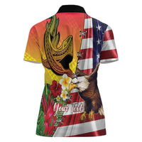 Personalised United States And Hawaii Women Polo Shirt USA Eagle With Hawaiian Shark Tattoo LT14