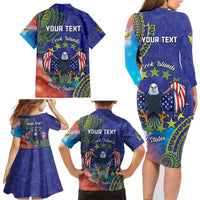 Personalised United States And Cook Islands Family Matching Long Sleeve Bodycon Dress and Hawaiian Shirt USA Eagle Mix Polynesian Pattern LT14 - Polynesian Pride