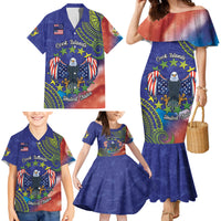 Personalised United States And Cook Islands Family Matching Mermaid Dress and Hawaiian Shirt USA Eagle Mix Polynesian Pattern LT14 - Polynesian Pride