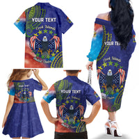 Personalised United States And Cook Islands Family Matching Off The Shoulder Long Sleeve Dress and Hawaiian Shirt USA Eagle Mix Polynesian Pattern LT14 - Polynesian Pride