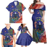 Personalised United States And Cook Islands Family Matching Off Shoulder Maxi Dress and Hawaiian Shirt USA Eagle Mix Polynesian Pattern LT14 - Polynesian Pride
