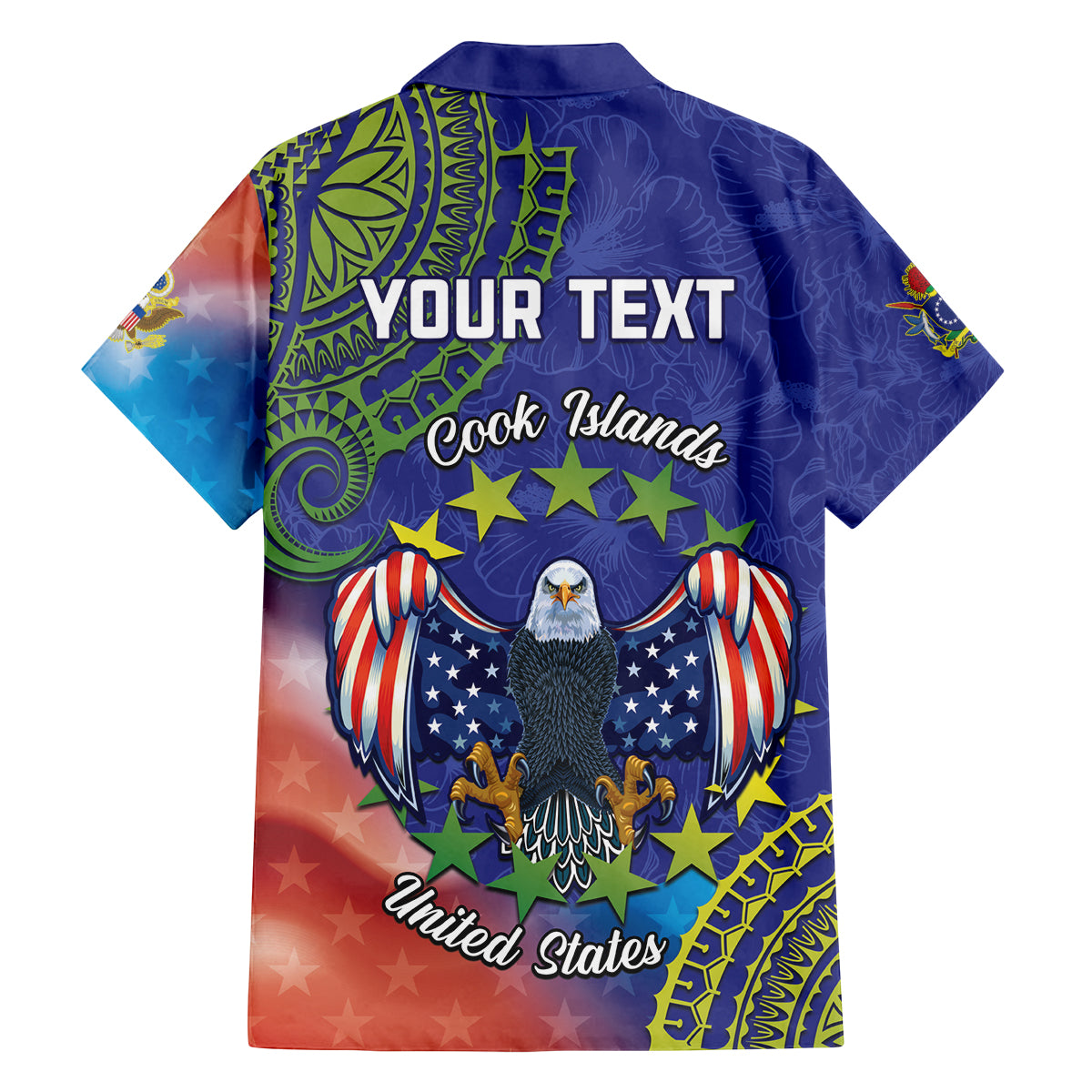 Personalised United States And Cook Islands Family Matching Off Shoulder Maxi Dress and Hawaiian Shirt USA Eagle Mix Polynesian Pattern LT14 - Polynesian Pride