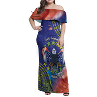 Personalised United States And Cook Islands Family Matching Off Shoulder Maxi Dress and Hawaiian Shirt USA Eagle Mix Polynesian Pattern LT14 Mom's Dress Blue - Polynesian Pride