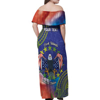 Personalised United States And Cook Islands Family Matching Off Shoulder Maxi Dress and Hawaiian Shirt USA Eagle Mix Polynesian Pattern LT14 - Polynesian Pride