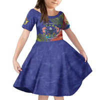 Personalised United States And Cook Islands Family Matching Off Shoulder Short Dress and Hawaiian Shirt USA Eagle Mix Polynesian Pattern LT14 Daughter's Dress Blue - Polynesian Pride